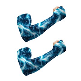 YCKNJYSG Gardening Arm Sleeves, Wave Blue Sleeve Covers for Women, Ice Silk Sleeve for Farm, Lightweight with Thumbhole (1 Pair)