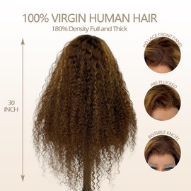 Bestvivid 26 Inch Highlight Ombre Lace Front Wig Human Hair 4/27 Colored Honey Blonde Wig Human Hair 13x6 HD Lace Front Wigs Deep Wave Curly Lace Frontal Wig Pre Plucked with Baby Hairs