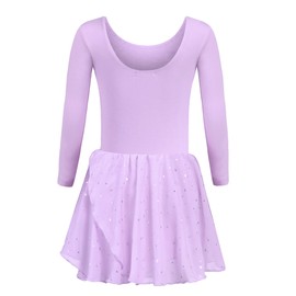 Trudge Children's Ballet Dress Set for Girls, Cotton, Short-Sleeve/Long-Sleeve Ballet Leotard Body, with Tutu Skirt, Purple A