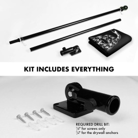 UD_G128 Combo Pack: Flag Pole 6 FT Black Tangle Free & Gadsden Black and White Flag 3x5ft 150D Printed Polyester