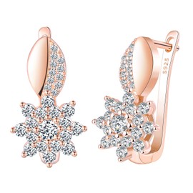 CPSLOVE Women's 925 Silver Earrings Luxury Sunflower Zirconia Earrings Girls French Clasp Ear Cuff Elegant Gifts Party Earrings Wedding Earrings, 2017, Cubic Zirconia