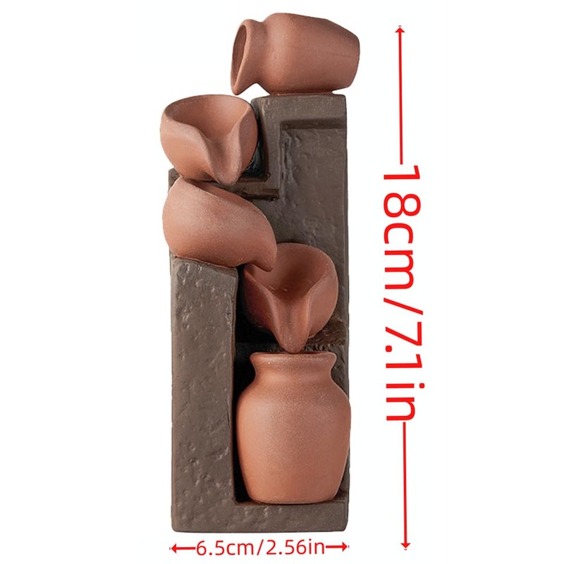 LAMDAWN Unique Cascading Basins Ceramic Waterfall Incense Holder, Paired with