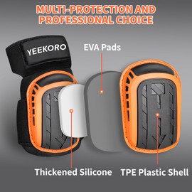 YEEKORO Knee Pads for Work, Heavy Duty Knee Pads with EVA Padding For Construction Gardening Flooring，1 Pair Double Thickness Knee Pads for Men and Women