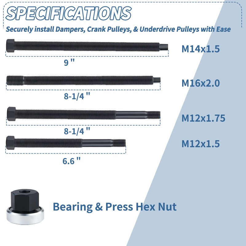 Bicos Long Reach Harmonic Balancer Installer Set Crank Pulley Removal