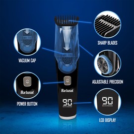 Barbasol Vacuum Beard Trimmer for Men, Self-Vacuuming Hair, Beard, Sideburns & Mustache Trimmer with 20 Length Settings, Rechargeable, LED Screen, 90 Minute Run Time