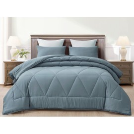 Chezmoi Collection Rory 3-Piece Triangle Quilted Microfiber Comforter Set - Soft Washed Lightweight Geometric Bedding, King, Dusty Blue