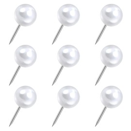VAPKER Pearl White Card Push Pins Large 9.5mm Round Head Silver Steel Tip with Plastic Round Head Thumbtacks for Pictures Posters Documents Pack of 100