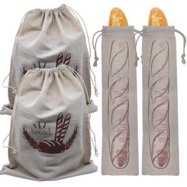 AIMEKE Pack of 4 Bread Bags, Linen Bread Bags with Drawstring, Keep Fresh Bread Bag, Reusable for Breads and Baked Goods of All Types (29 × 38.5 cm / 14.4 × 65 cm)