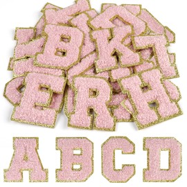CHRORINE 26/52/104 Pcs Self Adhesive Chenille Letter Patches A-Z, Also Supports Sew or Iron on, Embroidered Alphabet Patches Stickers for DIY Clothing, Bags, Hats (26, Light Pink, Height 2.16″)