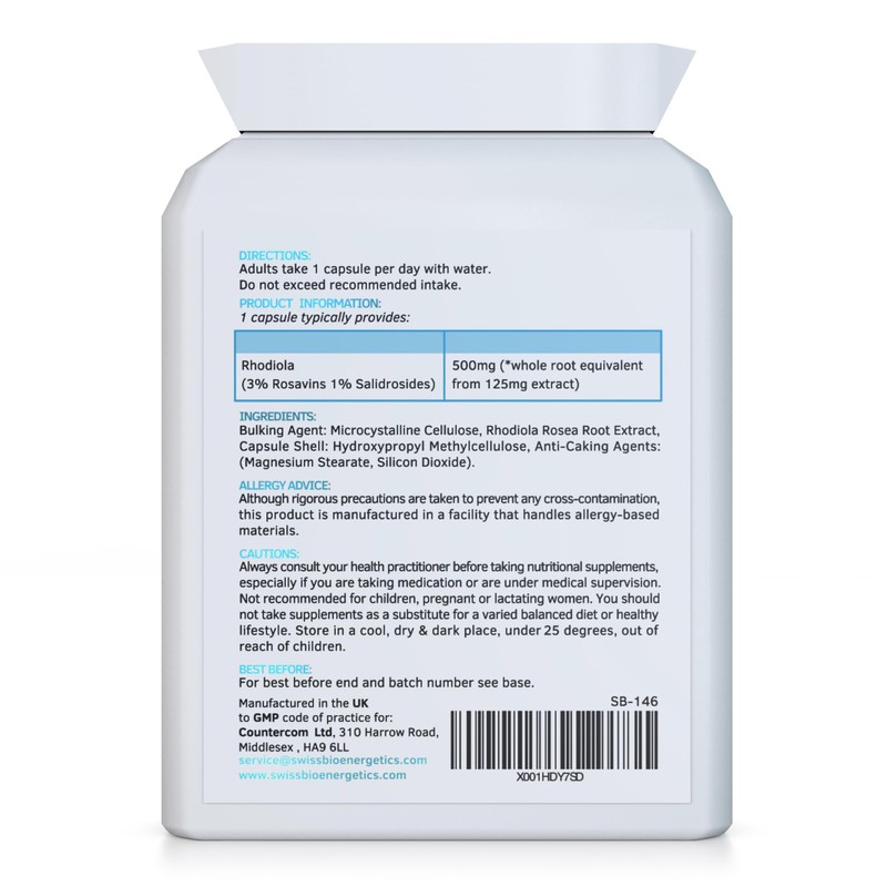 Rhodiola 500mg (3% Rosavins - 1% Salidrosides) Whole Root Equivalent