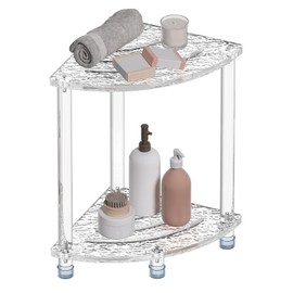 Sumerflos Acrylic Corner Shower Stool for Inside Shower, Clear Small Shower Bench for Shaving Legs Seating Waterproof Heavy Duty Assemble Modern (Textured, 11.81" D x 11.81" W x 18.11" H)