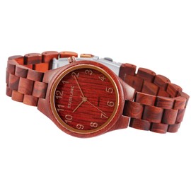 Excellanc 1800236 Women's Wooden Watch with Folding Clasp Analogue Quartz, Red sandalwood, Bracelet