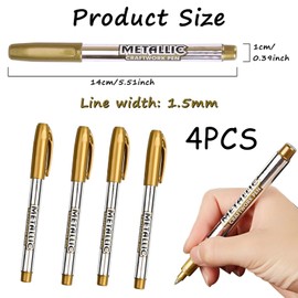 Kuraoyan 4 PCS Metallic Marker Pens 4 Gold Permanent Metallic Pens for Making Art Card Painting Album DIY Scrapbook