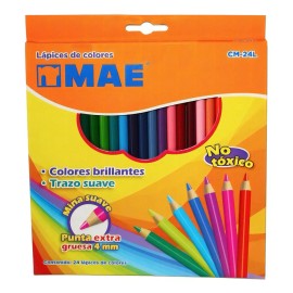 MAE Caja Con 24 Colores Largos Mae Cm-24l Punta Gruesa 4mm /v