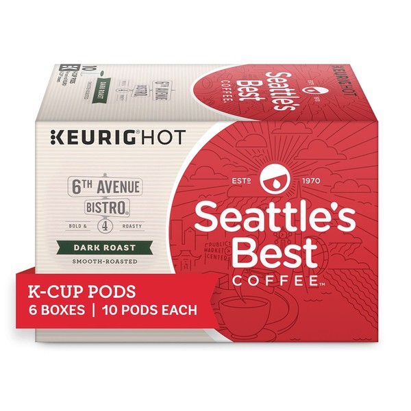 Seattle's Best Coffee 6th Avenue Bistro Dark Roast K-Cup Pods | 6 boxes of 10 (60 Total Pods)