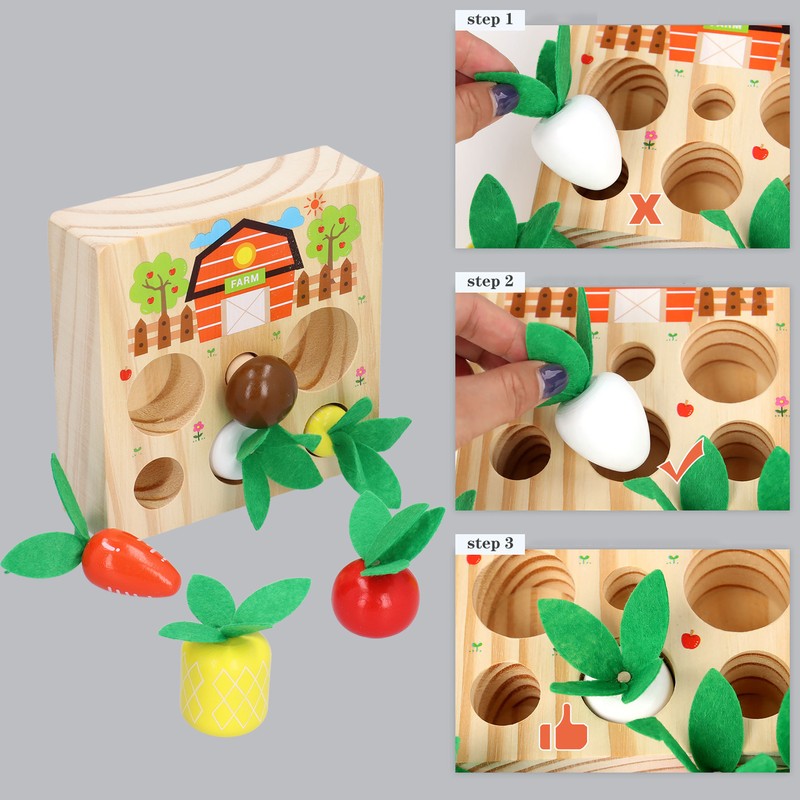 Baby Carrot Harvest Game Wooden Carrots Shape Sorting Matching Puzzle