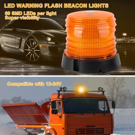 ASPL LED Warning Flash Beacon Lights, 60 LED Amber Warning Safety Flashing Strobe Lights with Magnetic and 16 ft Straight Cord for Vehicle Truck Tractor Golf Carts UTV Car Bus,12V-24V