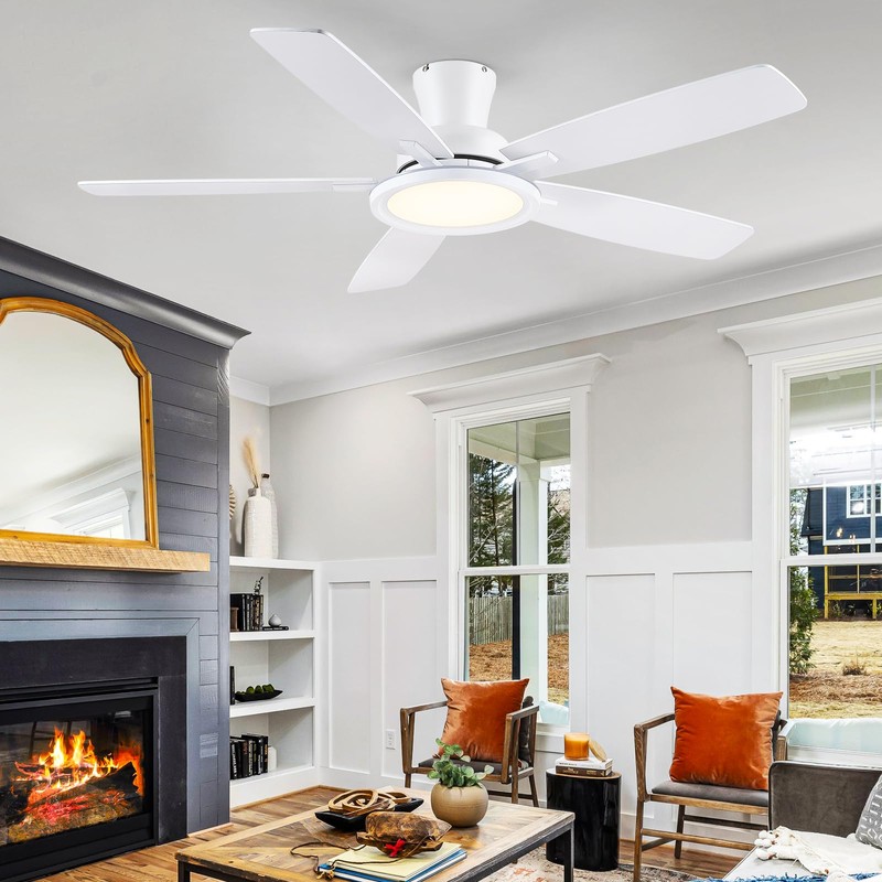 BYKISTOK Flush Mount RGB Ceiling Fan with RGB Light -