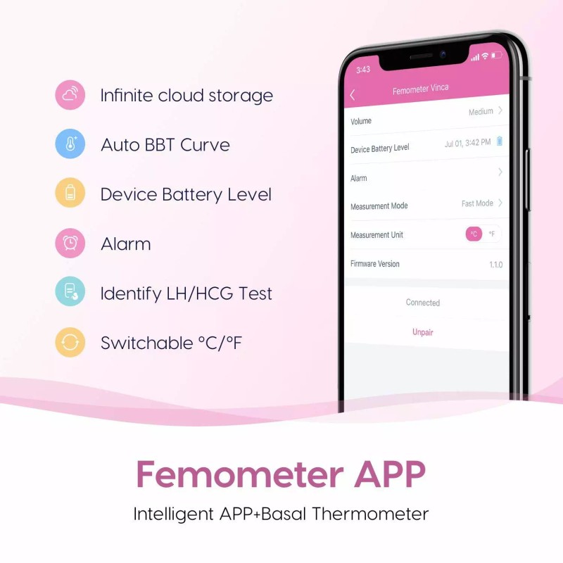 BONGMI Basal Thermometer for Ovulation, Intelligent Quiet Bluetooth Thermometer Purple