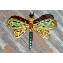 Unbranded 18K GOLD PLATED PERIDOT AND AMBER CRYSTAL DRAGONFLY BROOCH PIN CZECH REP