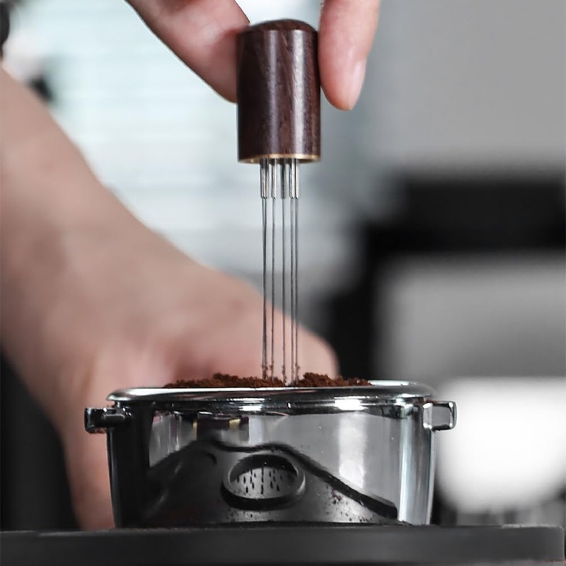 Tongke WDT Wooden Espresso Distribution Tool, Stainless Steel Needle Distributor,