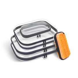 Clear Hard Plastic Zipper Case,Transparent Double Zippers Hard Pouch with 6pcs,Portable Travel Organizer Bin for Toy Storage