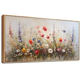 hyidecorart Boho Wall Art Living Room Canvas Wall Decor For Bedroom Farmhouse Garden Watercolor flowers Wall Paintings Room Wall Pictures Artwork Office Decor Wood Framed Wall Art Mural Decoration