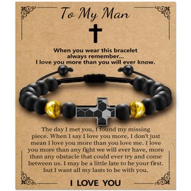 Alissl Soccer Cross Bracelet for Boys, Gold Tiger Eye Natural Stone Bracelet Adjustable, Christmas Christian Baptism Birthday Soccer Gifts for Son Grandson Husband(To My Man)