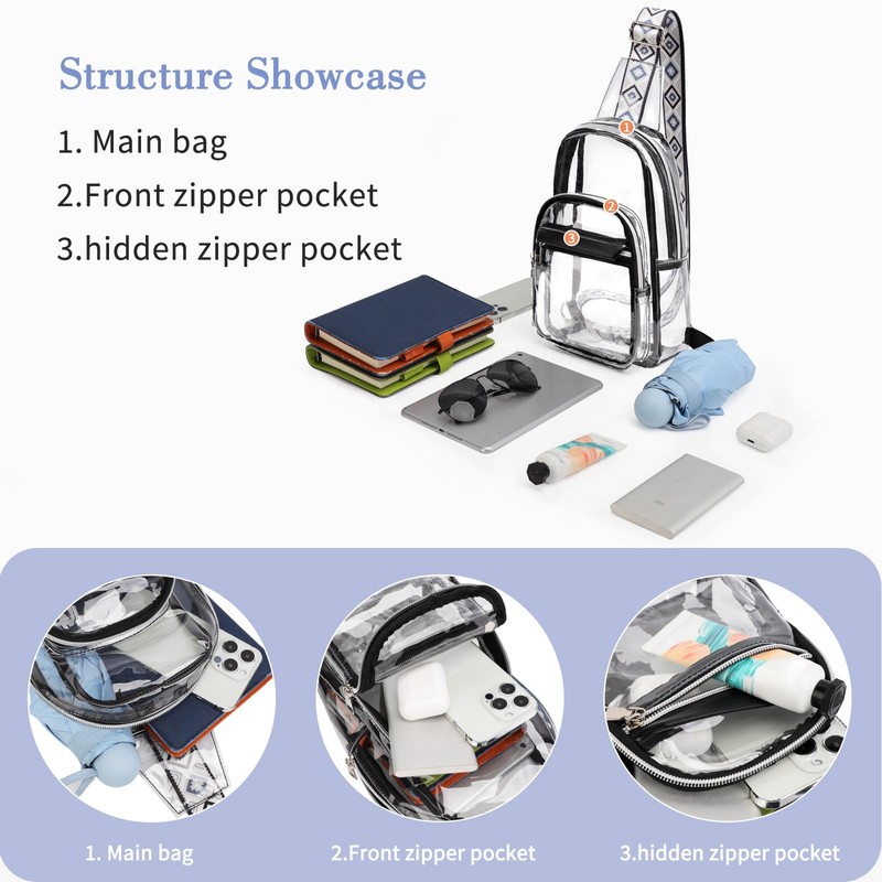 TINYAT Clear Sling Bag for Women Clear Crossbody Bag Stadium