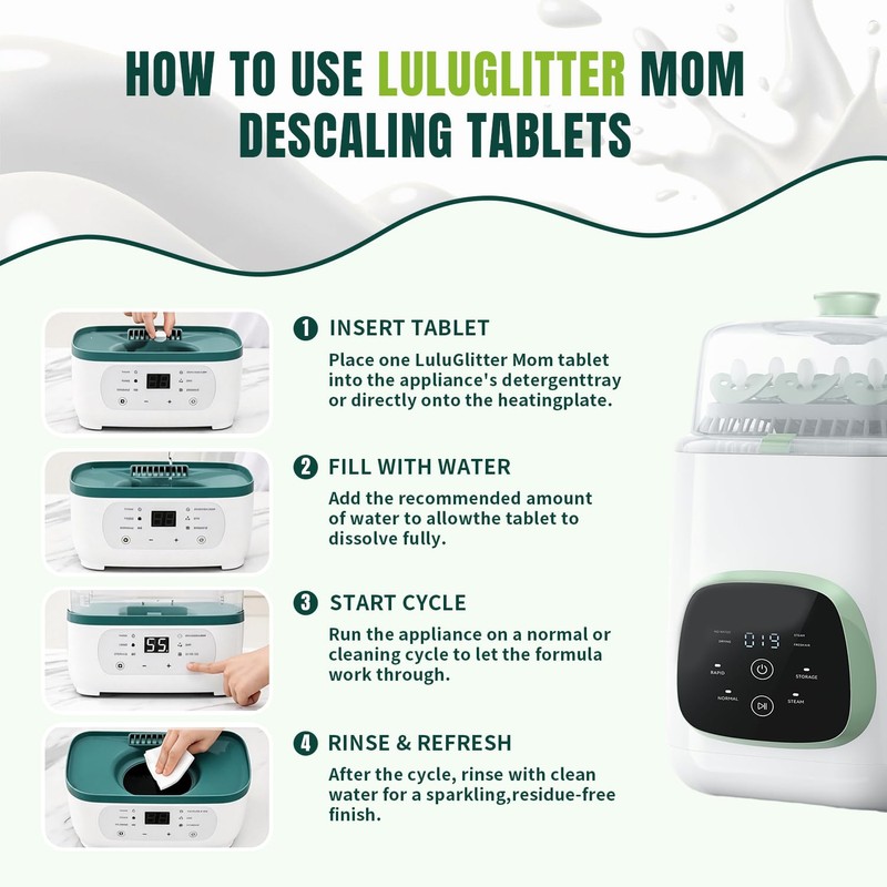 LULUGLITTER Baby Bottle Washer Descaling Tablet Remove Limescale 24 Count