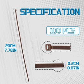 WALWAL 8 inch Cable Ties, Easy-Use Cable Management for Home, Office, and Outdoors | Strong Nylon | For Professionals, and Organizers (100 Pcs, Brown)