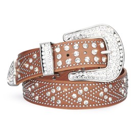 LCG LUCHENGYI Women Rhinestone Belt, Bling y2k Western Cowgirl Men Cowboy Leather Studded Belts for Jeans Pants