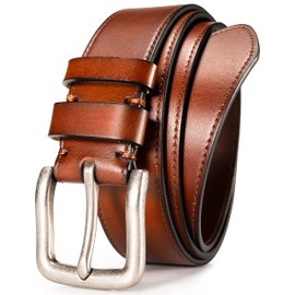 WOLFANT Cinturón casual de cuero de grano completo para jeans, cinturón de trabajo 100% italiano de cuero sólido real