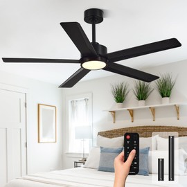 Conciseer Modern Ceiling Fans with Lights,52 Inch Ceiling Fans with Remote for Bedroom Living Room Kitchen, 18W 3CCT Dimmable，5 Blades 6 Speed Reversible Quiet DC Motor Black