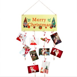 Toekt Merry Christmas Card Holder Hanging Wooden Display Frame with 30pcs Wooden Photo Clips for Greeting Cards Display Board, DIY Holiday Wall Decor (A)