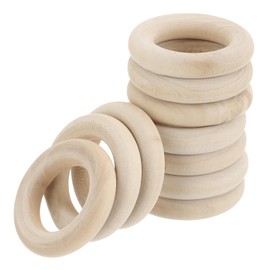 MECCANIXITY 50pcs 1.4" Unfinished Wooden Rings Smooth Natural Wood Macrame Rings for Curtain Connectors DIY Crafts Knitting Decoration Jewelry Making