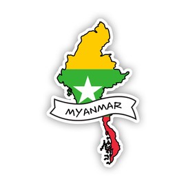 Burmese Shaped Myanmar Flag Sticker Decal - Self Adhesive Vinyl - Weatherproof - Made in USA - Ribbon Country Pride - 2.5" x 4"