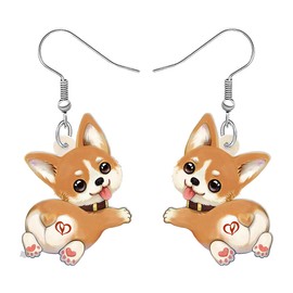 RAIDIN Acrylic Cute Corgi Dog Earrings Jewellery for Women Girls Cute Puppy Pets Dangle Hook Earrings Gifts for Dog Lovers Charms, Acrylic, No Gemstone