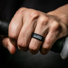ThunderFit Silicone Wedding Rings for Men, Breathable Airflow Pattern 8mm Wide 2mm Thick - 1/4/5/8 Variety Multipack (Black-Black With Flag - Size 13.5-14 (23mm))