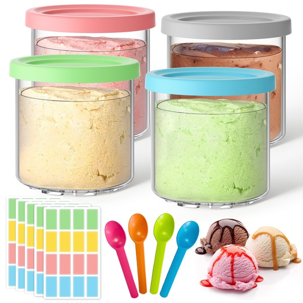 Bailuyuan 4 Pack Creami Pints and Lids Replacement for Ninja,