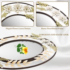 Fobule Decorative Mirrors for Wall, Round Wall Mirror 24 Inch Rustic Metal Flower Leaves Hanging Mirror for Living Room, Bedroom, Entryway, Dresser