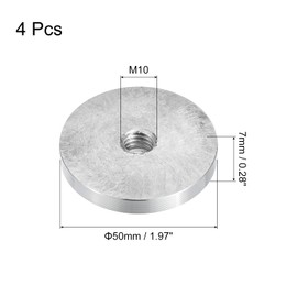 sourcing map M10 Thread 50 mm Diameter Round Shape Aluminium Disc Hardware Pack of 4 Aluminium Circle Disc Glass Top Adapter for Glass Table