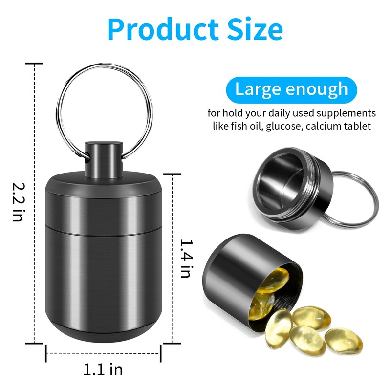 Pill Keychain Holder- Small Pill Box Waterproof Pills Fob Organizer