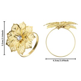 Hotop 50 Pcs Hollow Out Flower Napkin Rings Gold Fall Rhinestone Napkin Holder Set Adornment Exquisite Household for Thanksgiving Day Christmas Wedding Party