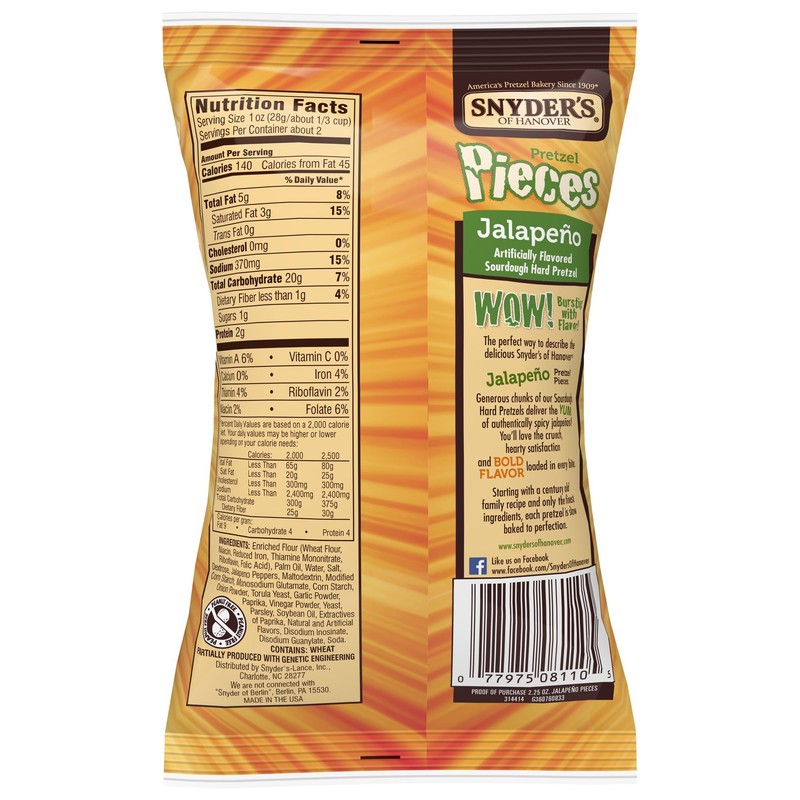 Snyder's of Hanover Pretzel Pieces, Jalapeno, 2.25 Ounce (Pack of