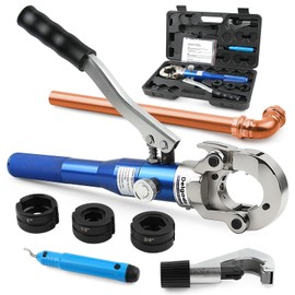 Delgada Copper Propress Tool Hydraulic Copper Pipe Crimping Tool with 1/2" 3/4" 1" Jaws, Pipe Cutter and Deburring Tool, for Plumbing Narrow Space and Tee Fittings