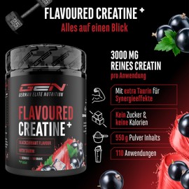 Flavoured Creatine Pulver - 550g - Creatin Monohydrat + L-Taurin - Mikronisiertes Kreatin mit Geschmack - Ohne Zucker & Top Löslichkeit - Vegan (Blackcurrant)