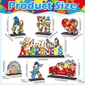 Lingvee 6 Pcs Autism Awareness Table Centerpieces Wooden Autism Awareness Table Signs Party Decor Table Toppers for Encourage Party Decoration Supplies