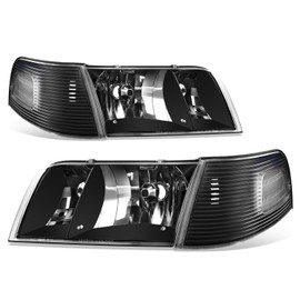 DNA MOTORING Pair of OE Style Headlights Compatible with 98-11 Ford Crown Victoria, Black/Clear,HL-OH-FCV98-BK-CL1
