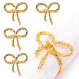 Metal Gold Bowknot Napkin Rings Set of 4, Bow Napkin Holder for Valentine's Day Thanksgiving Christmas Dinner Parties Weddings Receptions Family Gatherings Or Everyday Use Set Your Table with Style